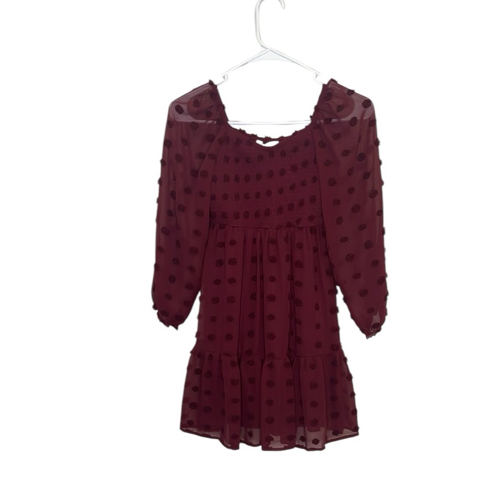 Wild Daisy Burgundy Kids Long Sleeve Dress Swiss Dots size 8